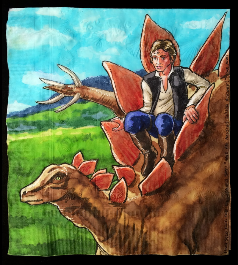 Illustration for article titled Napkin doodles reach new heights with Star Wars characters riding dinosaurs
